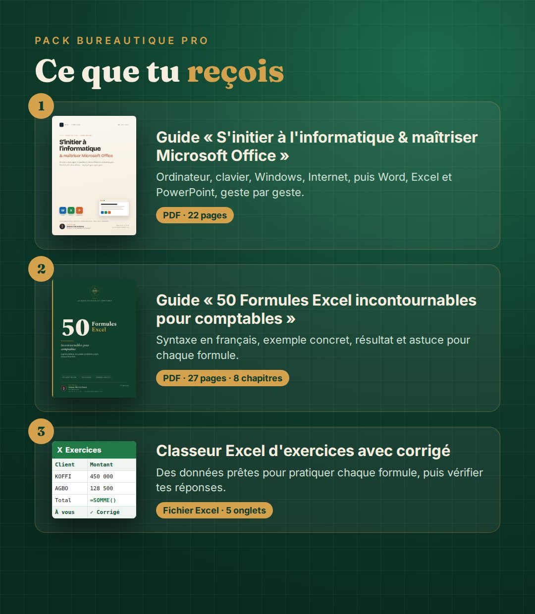 Ce que tu reçois dans le Pack Bureautique Pro